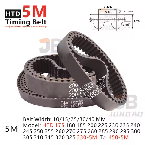 HTD5M Timing Belt 175-5M 180-5M 185-5M 200-5M 225-5 230-5M To 450-5M Width 10 15 20 25 30MM HTD 5M S