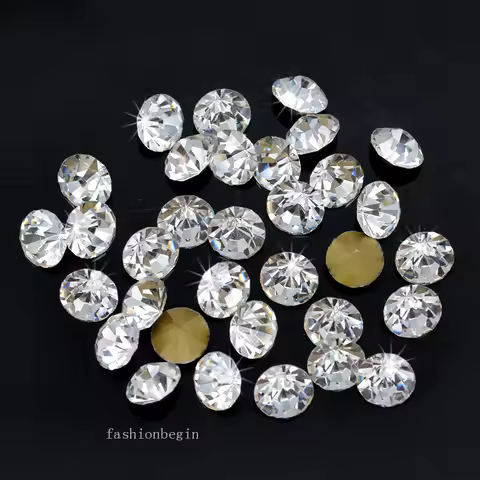 ss1-ss47 shiny Clear Czech Crystal Rhinestone Cone Round Pointed Foiled Back Glass Strass stone nail