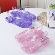 KY-DChildren's Sandals Jelly Summer Girls' Hollow-out Closed Toe Sandals Low-Top Roman Shoes Non-Slip Soft Soled Princes