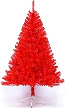 6ft Red PVC Artificial Christmas Tree,With Metal Stand Unlit Foldable Feel-real Rose Red Christmas Pine Tree,For Holiday Indoor The New