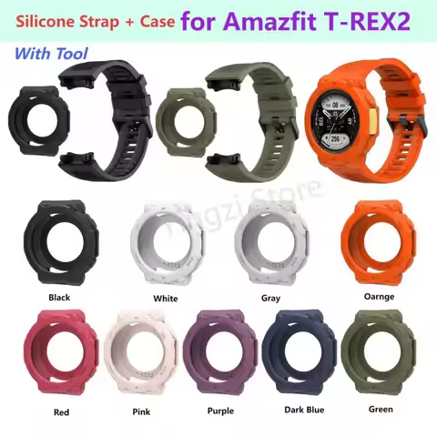 Soft Silicone Strap+Case for Amazfit T-REX2 Bumper Protective Shell Frame+Strap for Amazfit T Rex 2