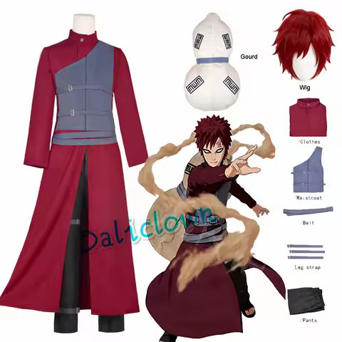 Gaara Cosplay Costume Sand Waterfall Fifth Kazekage Shinobi Ninja Uniform Gourd FullSet Wig Anime Fe