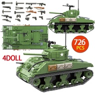726PCS Military Sherman M4A1 Tank Building Blocks Lego Technic City Police WW2 Tank Soldier Weapon A