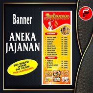 Banner Aneka jajanan/ Banner Makanan / Banner Minuman/ Spanduk Warung / Spanduk Kustom  Ukuran 60 x 160 cm