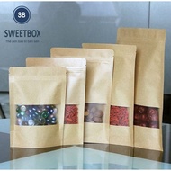 100 Brown Paper zip Bags For Full size Food, ziper Bag / Brown kraft Bag With Large Transparent Window, mini Wholesale mb
