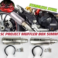 SC PROJECT UNIVERSAL MUFFLER BOX EXHAUST 51MM R25 MT25 Z250 MT07 MT09 STAINLESS STEEL