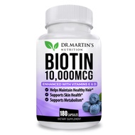 Potent Biotin (Vitamin B7) 10,000 mcg with Vitamins D & E Supplement | 180 Count | Hair, Skin And Na