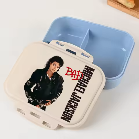 MJ Michael Jackson Printed Mini Divided Lunch Box Portable Container Travel Food Storage Fans Gift