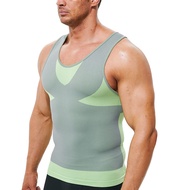 Mens Compression Shirt Undershirt Square Cut Muscle Tank Top Workout Vest Abs Abdomen Slim Sleeveles