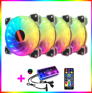 全城熱賣 - 酷月玉魄rgb風扇 12cm機箱風扇靜音幻彩發光臺式電腦靜音散熱風扇（4個玉魄RGB風扇+1套音樂控制器）