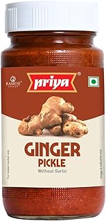Priya Ginger Pickle without Garlic, 300g - Authentic Telugu Style Adrak Achar |Traditional South Indian Taste| Homemade Andhra Pickles|Khatta Meetha| With Tamarind Paste, Jaggery &amp; Mixed Spices| Glass