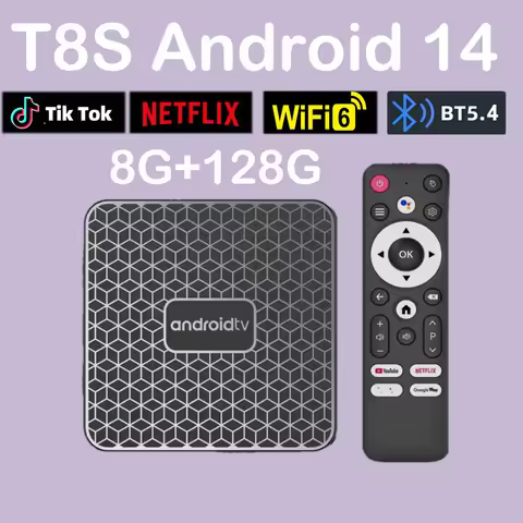 Android14 Smart TV Box T8S Bluetooth 5.4 Dual WiFi Google Voice Media Player RK3518 Netflix YouTube 