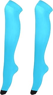 above the Knee Socks Cute Stockings for Women Thigh High Plain Deep Sky Blue Solid Color Floral Femb