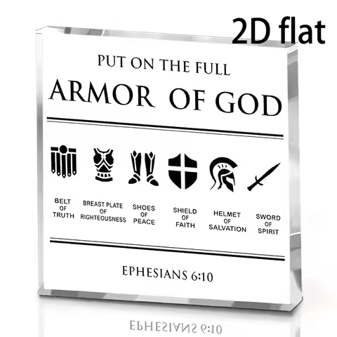 [Christian Desk Sign] Inspirational Christian Acrylic Desk Sign - 2D Flat, Full Armor of God Bible V