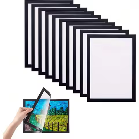2/10pcs Rectangular Magnetic Photo Frame A4/A6 Gold Silver Black Self Adhesive No Punch Display Fram