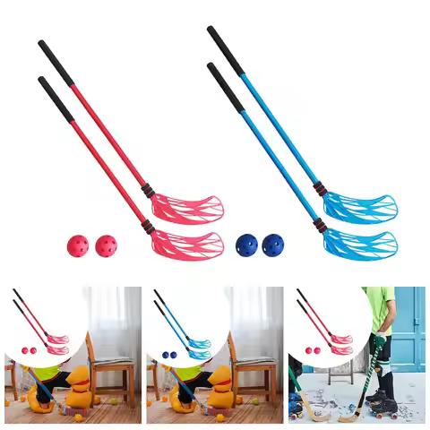 2Pcs Floor Hockey Stick Set Sports Starter Interactive Game Kids Hockey Game Outdoor Sports Equipmen