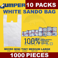 [1 Bundle - 1000 pieces] JUMPER PLASTIC SANDO BAG [MICRO MINI TINY MEDIUM LARGE] White Grocery Bag f