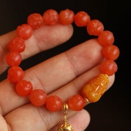 9mm天然原礦南紅笑佛 蜜蠟貔貅復古錢幣吊墜設計單圈手持手串s