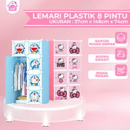 Lemari Pakaian 8 Pintu + Gantungan Baju Lemari Plastik Portable Lemari Pakaian Motif Karakter