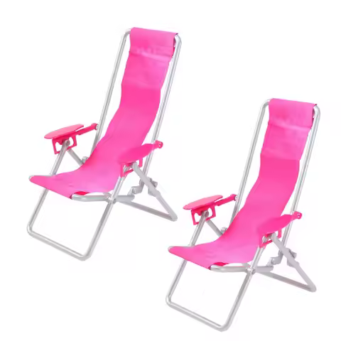 2pcs Mini Beach Chair Folding Deck Lying Chair Simulation Folding Beach Chair House Deck Lying Chair