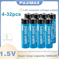 4-32PCS PUJIMAX New High Performance Rechargeable Lithium Battery AA1.5V Rechargeable Battery Camera