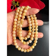 Light yellow natural jade bracelet 8.5 mm light shiny, 66 cm long, rolled 3 to 4 bracelets or new go