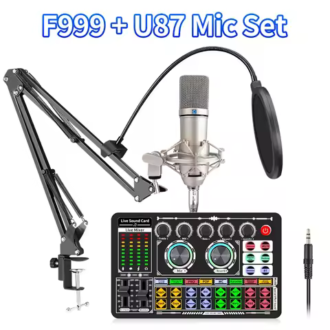 F999 Sound Card Set Professional Audio 48V Condenser Mic Studio Singing Microphone for Karaoke Podca