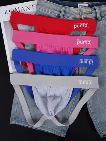 4PCS Men's Pump! Jockstrap Underwear Breathable Cotton Sport Low Rise Briefs