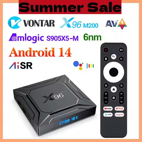 Android 14 Set Top Box X96 M200 TV Box Android 14.0 Amlogic S905X5M Quad Core Build in AI-SR AV1 4K 