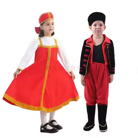 Halloween Costumes Kids Role Play Russian Dance Girl Costume Red Sarafan Folk Fancy Dress Kids Russi