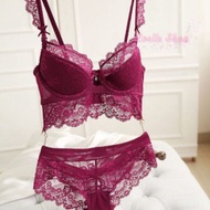 Women🎀Sexy Lingerie Set Underwire Push Up Transparent Lace Bra  Seksi Bra Seluar Dalam