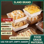 🌲【V-H】🌲50 Pcs Kraft White Paper Square Rectangular Bakery Cake Donut Food Box Transparent Lid Kotak 