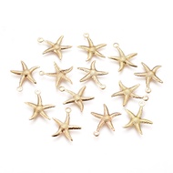 100pc Electroplated Iron Pendants Starfish/Sea Stars Real 18K Gold Plated 18x15.5x1mm Hole: 1.4mm