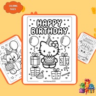 Set of 50/25/10 coloring pages, coloring pages with Happy Birthday theme, A4, A5 paper 160gsm thick 