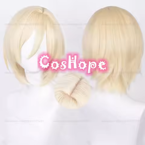Tenshouin Eichi Cosplay Wig 35cm Milky Golden Wig Anime Heat Resistant Synthetic Wigs for Halloween 