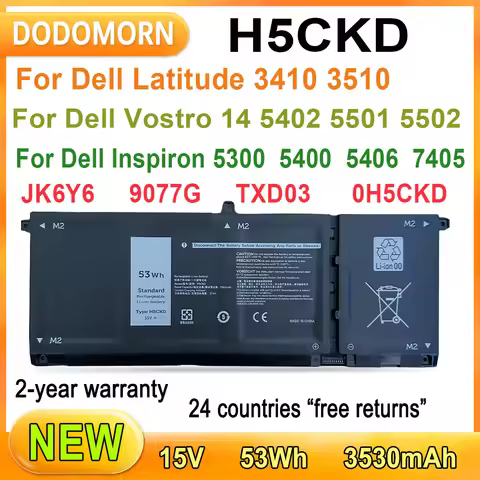 New 53Wh Laptop Battery For Dell Latitude 3410 3510 For Dell Vostro 14 5402 5501 5502 For Dell Inspi