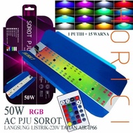 👉 Lampu sorot LED 50watt RGB warna warni + remot