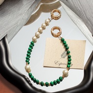 Mobile Phone Lanyard Short Mobile Phone Chain Beaded Wrist Strap Green Pearl Phone Case Chain Rope M