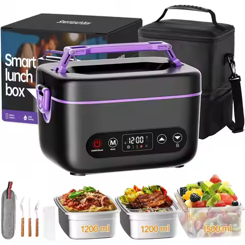 1.2L 100W Electric Heated Lunch Box, 5D Surround Heat Tech, 6x4000mAh Battery, Portable Food Warmer,