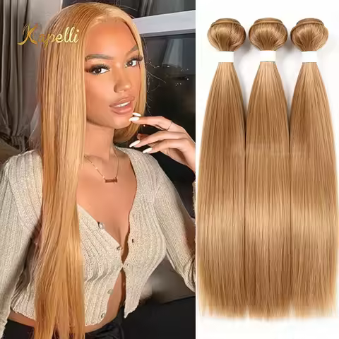 15A Silk Straight Bundles Human Hair and Closure #27 Honey Blonde Human Hair Bundles with Closure HD
