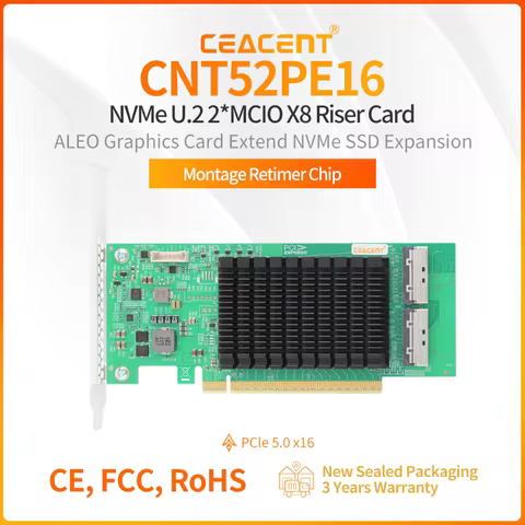 CEACENT CNT52PE16 PCIe5.0 Retimer NVMe Adapter, Two x8 MCIO Connector, PCIe 5.0 x16 Enabled NVMe Gen