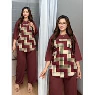 Women's Oversized Suit, LD 120 cm, Full Print Motif, Oval Top, 3 Sleeves,/ 4 and Long Pants, Casual 