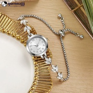 QUENNA Elegant Ladies Quartz Watch Rhinestone Clover Bracelet Watch Arabic Numeral Dial Fashion Wome