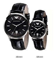 Emporio Armani Couple Classic Black Dial Leather Watch AR2412