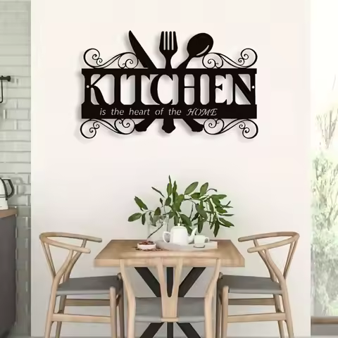 1pc Art Deco Inspired Black Metal Kitchen Wall Art - Elegant Family Theme Hanging Sign with Heartfel