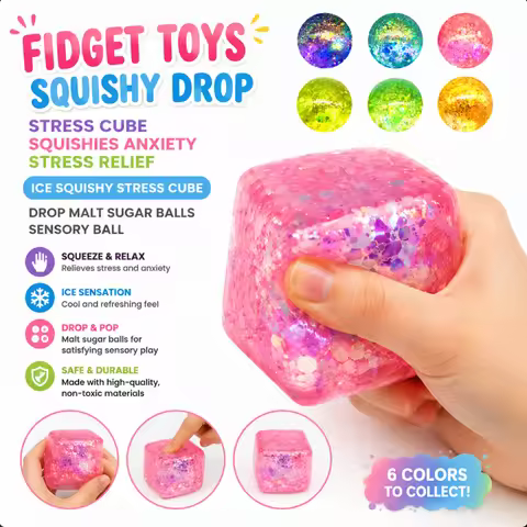Slow Rise Glitter Squishy Cube Square Ice Cube Malt Sugar Stress Balls for Adults&Kids Nice Stress C