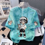 Little Fit Boy Short-Sleeved T-Shirt Pure Cotton Medium Big Boy Boy Handsome Children Loose Half-Sle