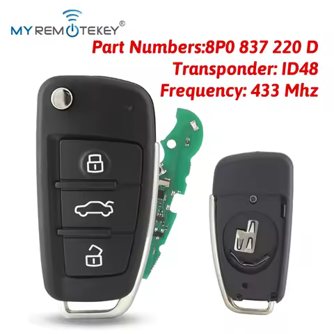 MYREMOTEKEY Flip Car Remote Key 8P0 837 220 D For Audi A3 TT 2006 - 2013 434 Mhz ID48 HU66 3 Button