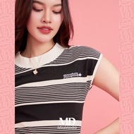 Missmoda รุ่น MC-241TT040 เสื้อยืดลายขวางคอปีนแต่งกระดุม เสื้อผู้หญิงแบรนด์ (เฉพาะเสื้อ) มี 2 สี สีด