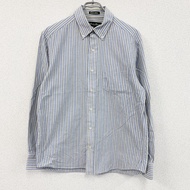 Eddie Bauer 長袖扣襯衫，條紋，淺藍色，M 碼，古著。